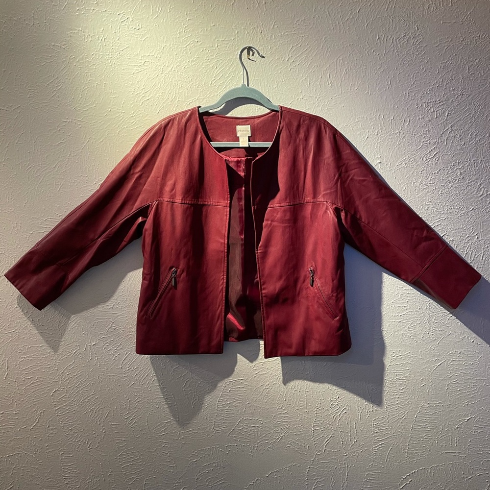 Chico’s maroon burgundy Faux Leather Moto Jacket